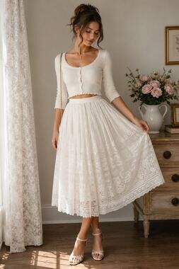 Cream Lace Midi Skirt - Elegant Boho Women's Skirt